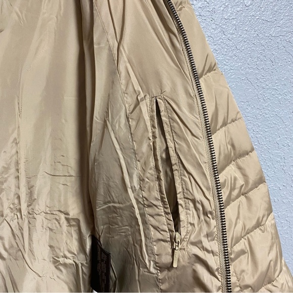ANDREW MARC Womens Parka Coat Large Tan Down Fill Long Puffer Fur Jacket FLAWS - Picture 9 of 11